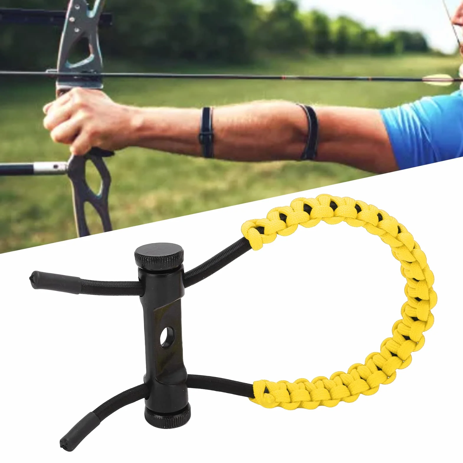 Élingues de Poignet d'Arc à Poulies Réglable, Corde de Dragonne Durable pour Tir à l'Arc (Jaune)