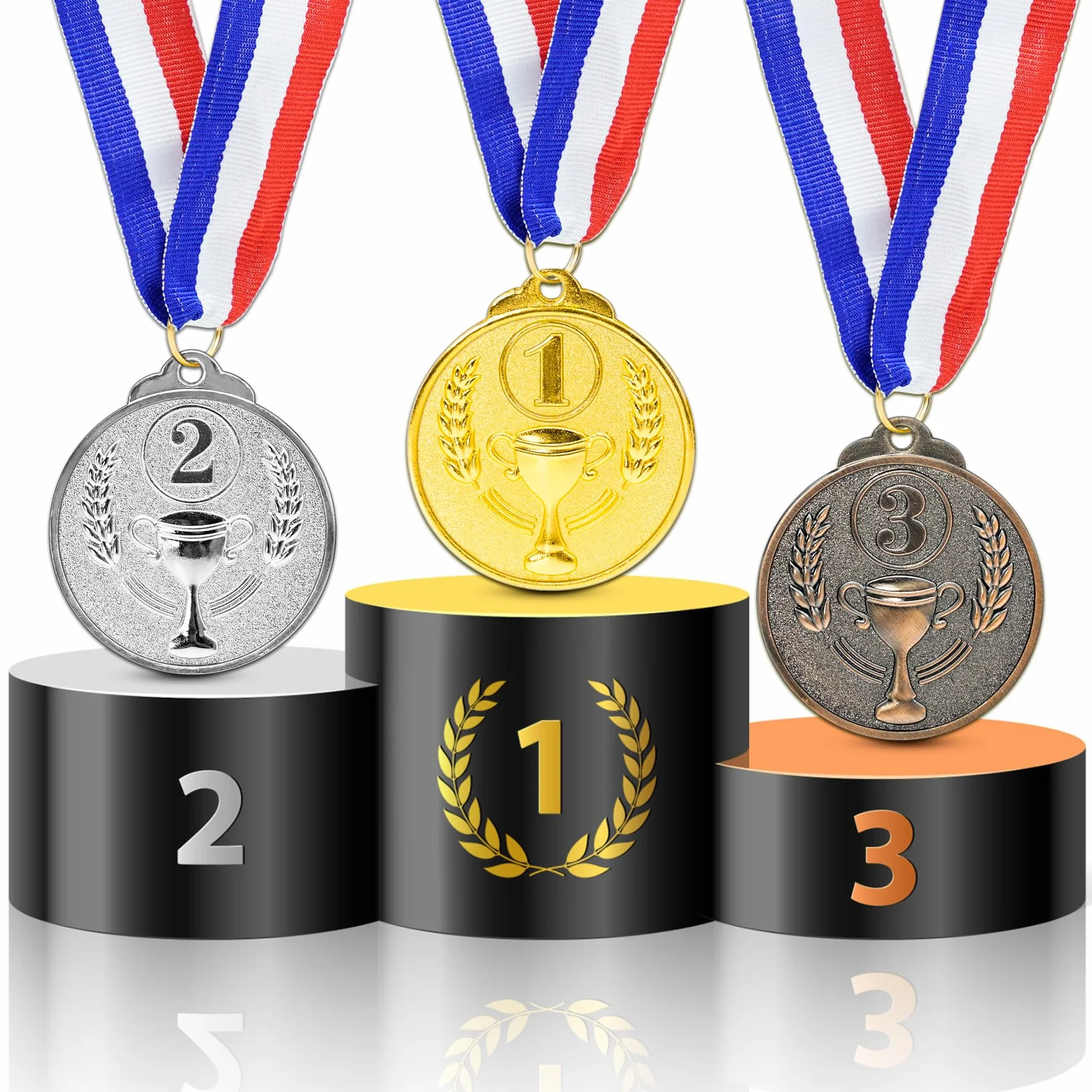 Brelet 36 pcs Medailles d'or Médaille d'argent Médaille de Bronze en Métal avec Rubans de Cou Medaille Foot Anniversaire Ski Travail Sport pour Recompense Sport Day Diamètre env. 5 cm