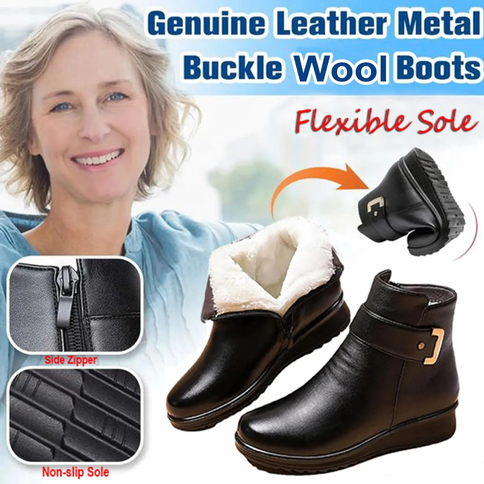 Bottes orthopédiques en cuir véritable femme chaudes antidérapantes velours hiver