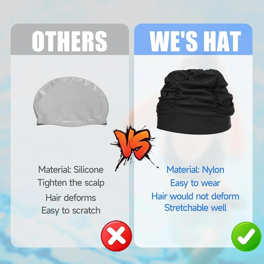 Bonnet de Bain Élastique en Tissu Polyester pour Cheveux Longs