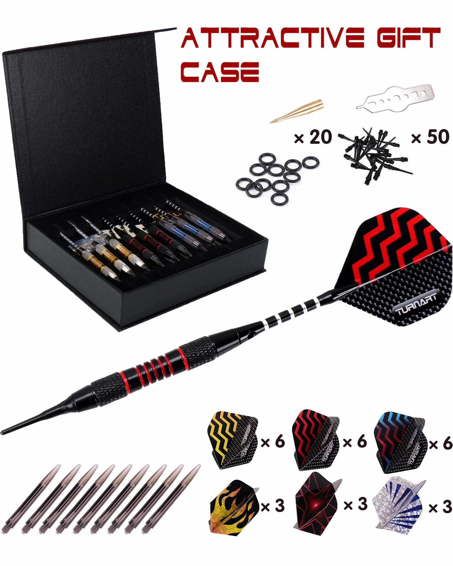 Turnart Flechette Pointe Plastique Fléchettes 18g 9 pcs avec Cible Electronique