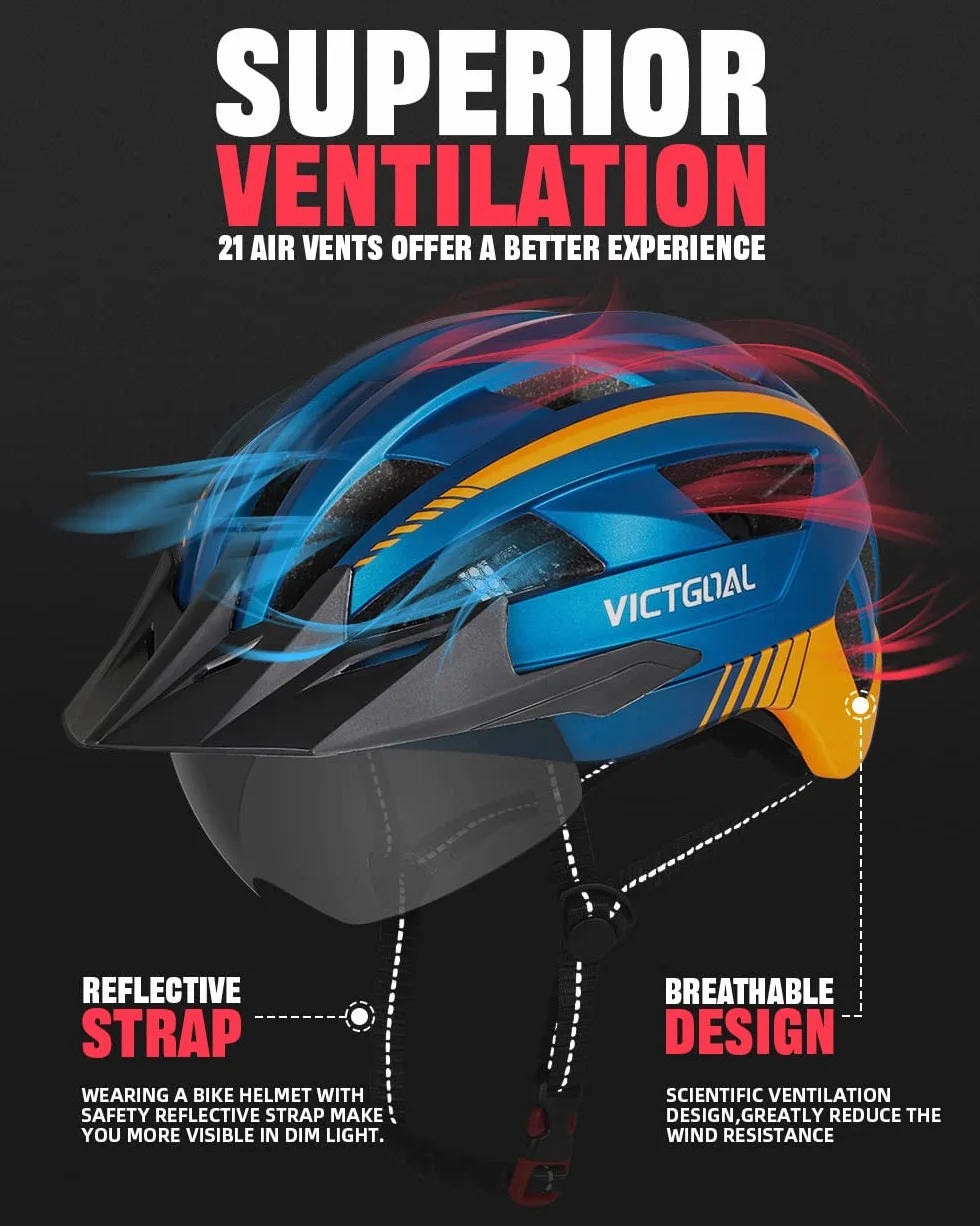 VICTGOAL Casque Velo Homme VTT Montagne avec Visière Magnétique Amovible et éclairage LED