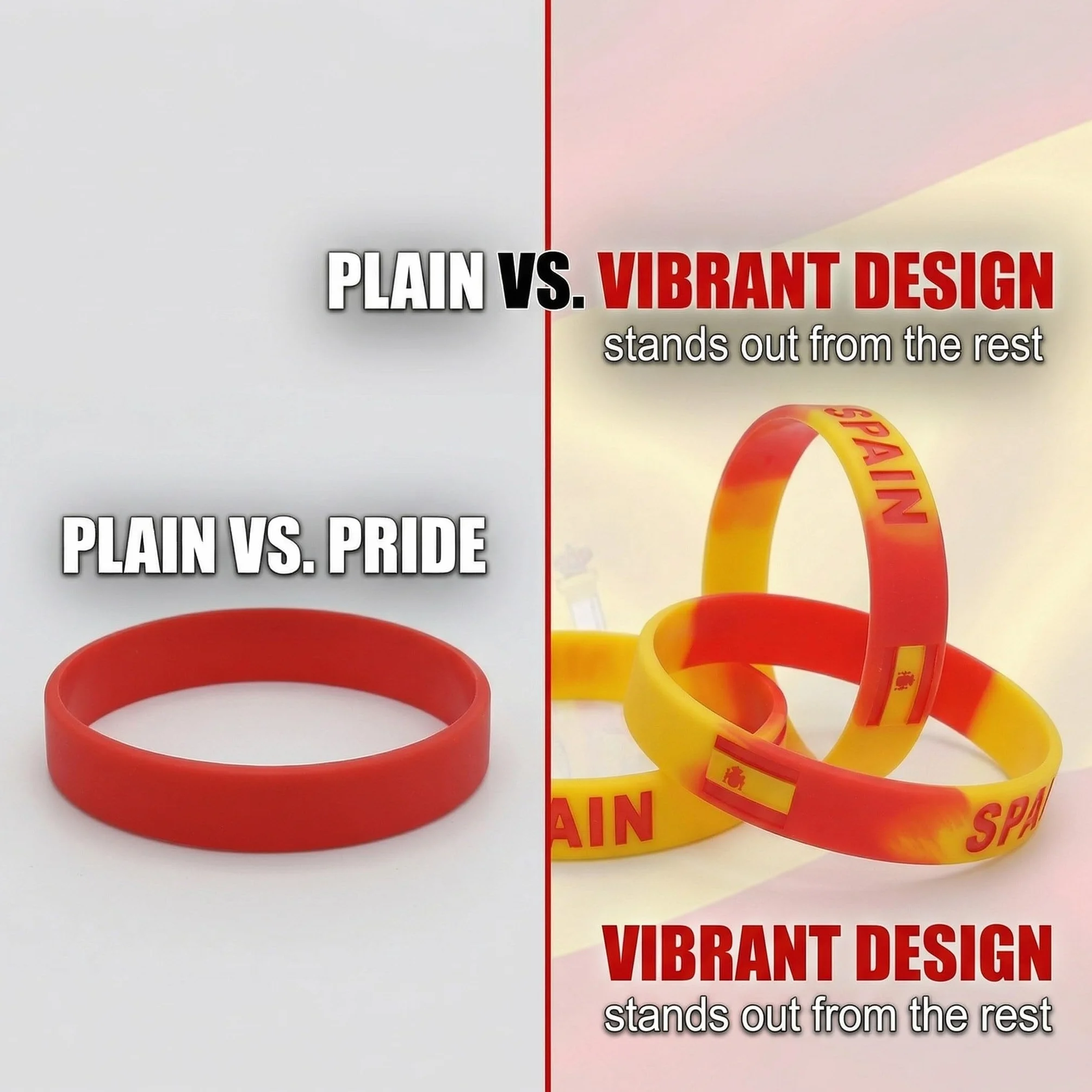 Bracelets Espagne Silicone Lot de 3 Rouge Drapeau Espagnol 20cm Accessoire Football