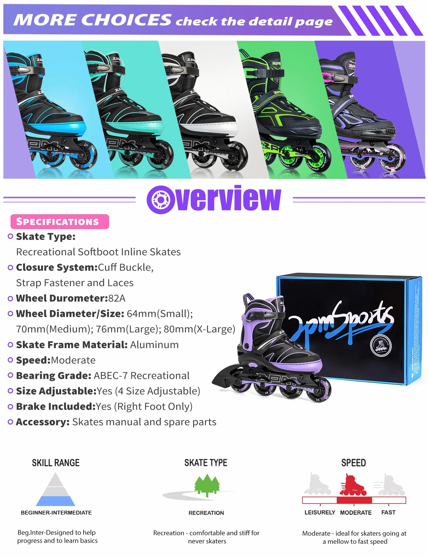 Patins en Ligne réglables pour Enfants 2PM SPORTS Patins à roulettes Légères Débutants
