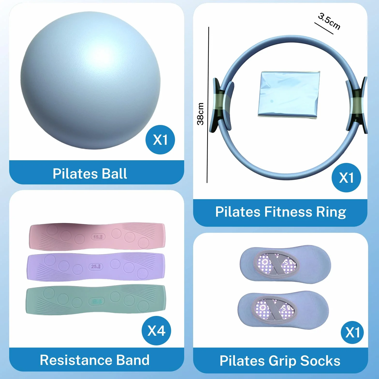 Kit de Pilates Essential avec Anneau, Bandes de Résistance, Balle et Chaussettes