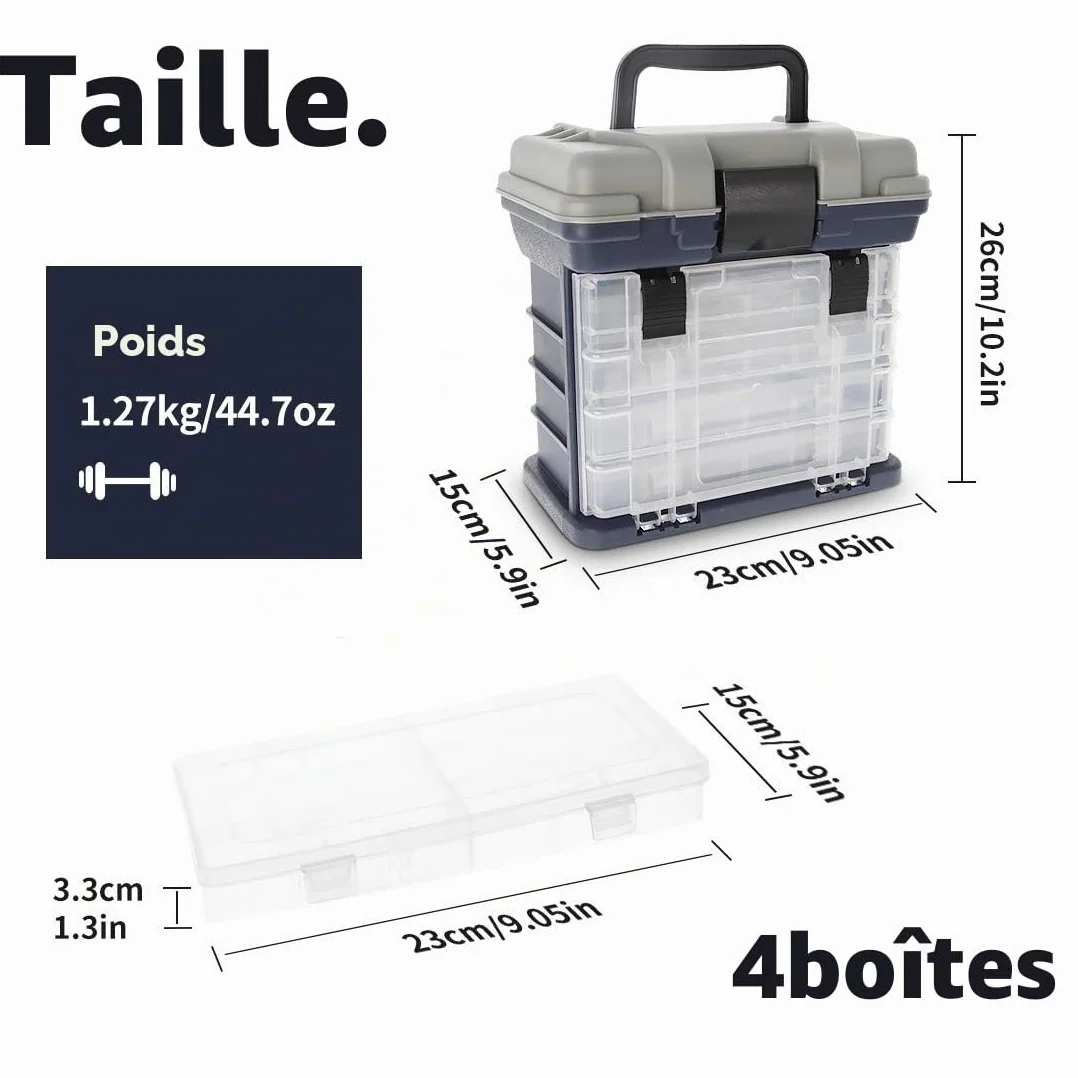 Mallette de pêche à arêtes avec 4 boîtes de rangement