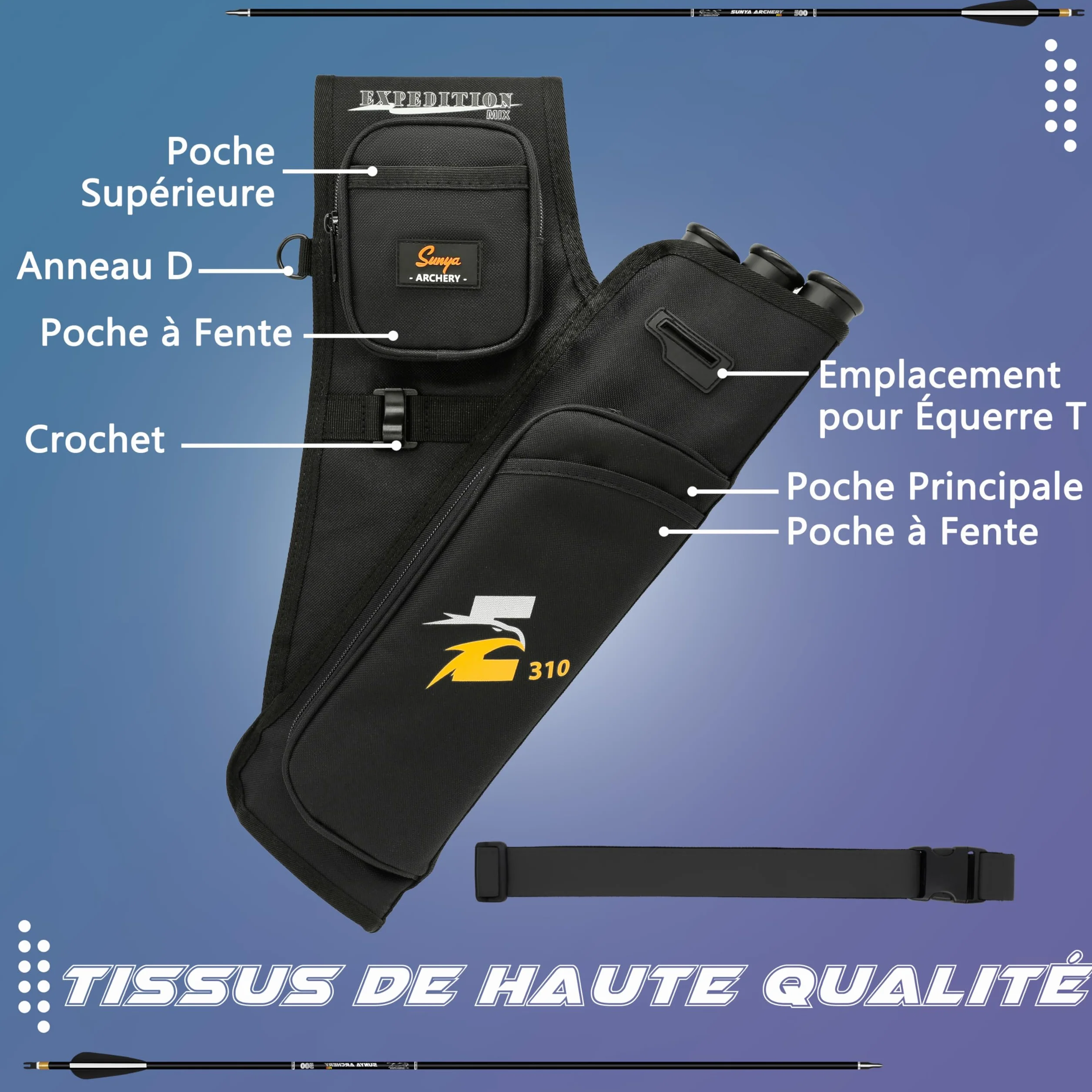 Sunya Carquois de flèche de tir à l'arc avec ceinture en nylon réglable pour arc à poulies et arc classique