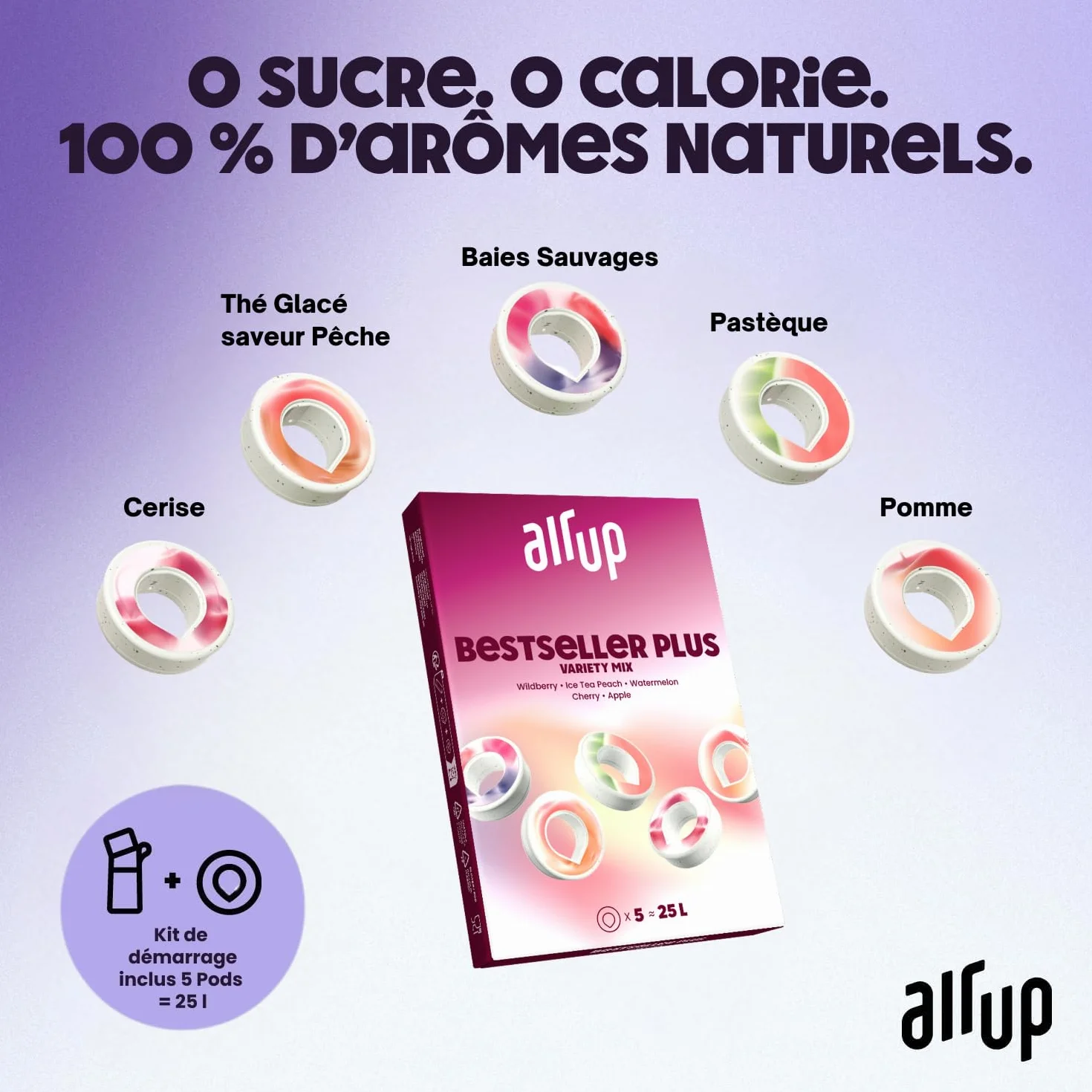 Air Up Gourde Click Squid Purple Pack de démarrage 600 ml sans sucre, passe au lave-vaisselle, sans BPA