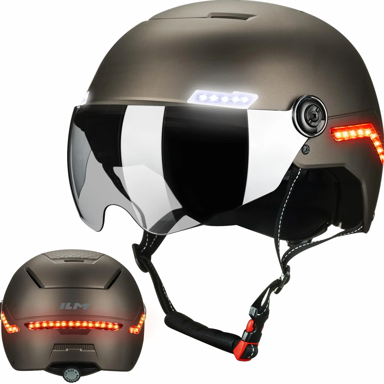 ILM Casque Velo Homme Femme Trotinette Electrique Adulte Visiere Lumiere LED Clignotant Feu Stop Homologue NTA-8776 MB101L
