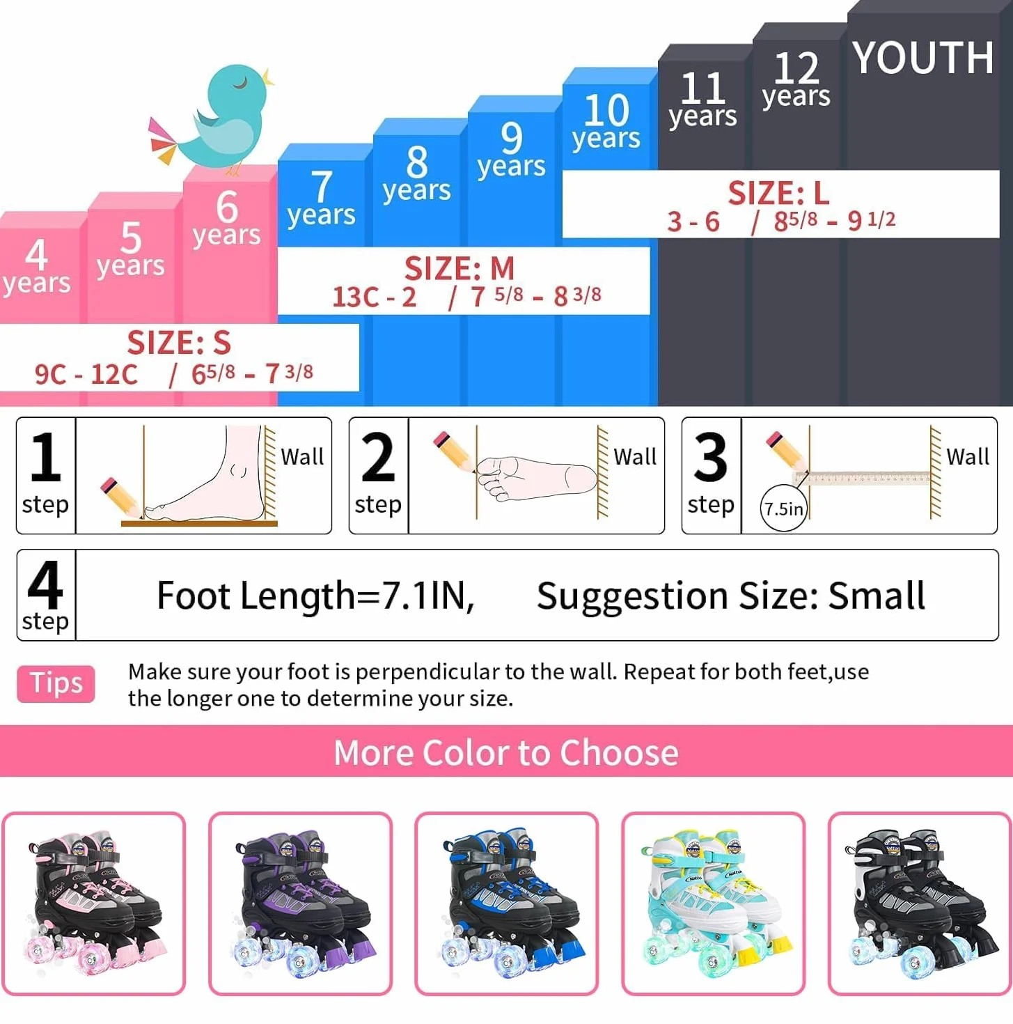Patins à roulettes pour enfants réglables 4 tailles roues lumineuses extérieur intérieur