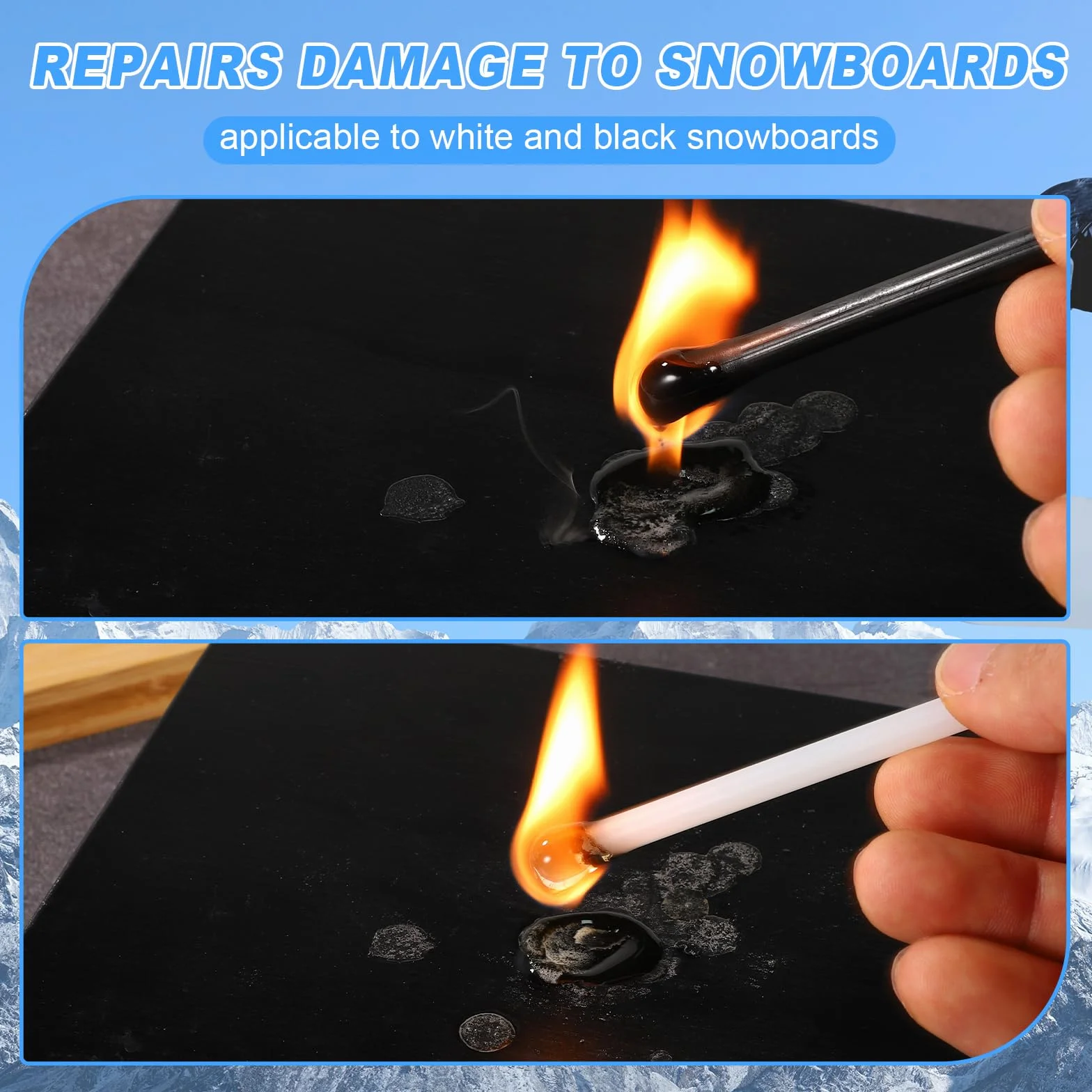 Kit de Réparation de Snowboard 8 pièces, Outils d'Entretien de Ski 6mm avec Papier de Verre 4 Structures 1 Grattoir, Noir et Blanc