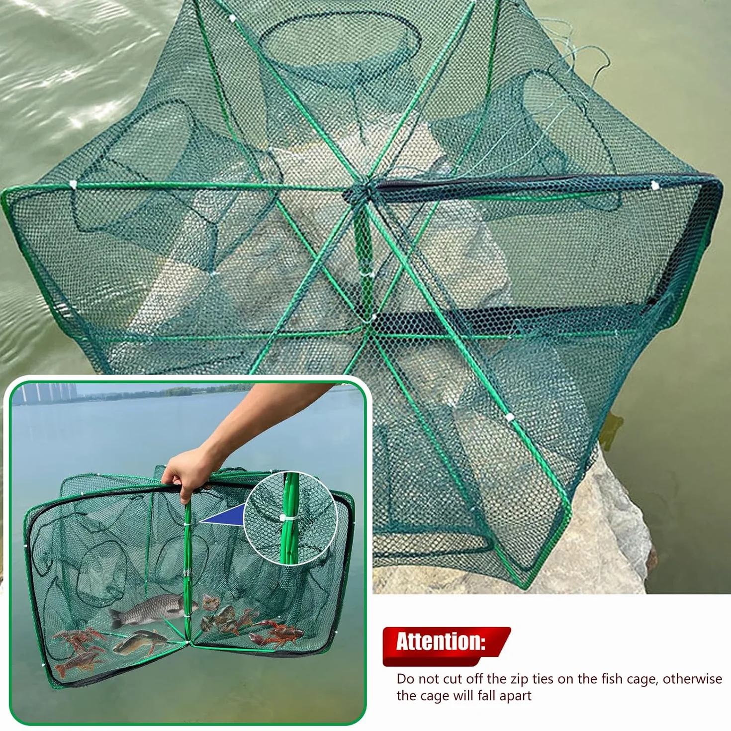 Piège à Poisson Pliable Nylon 3 Pcs Portable pour Pêche Écrevisses Crabes