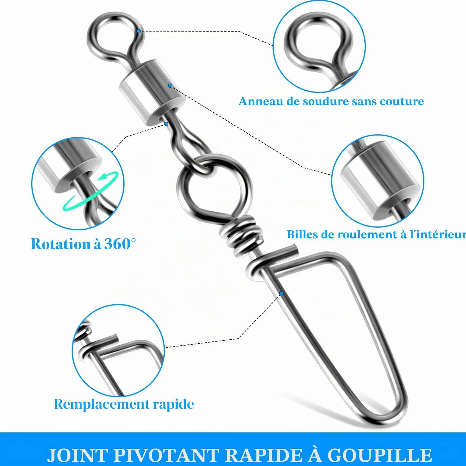 Amaxiu Angel Snap Lot de 25 émerillons en acier inoxydable résistant à la corrosion pour pêche eau salée eau douce