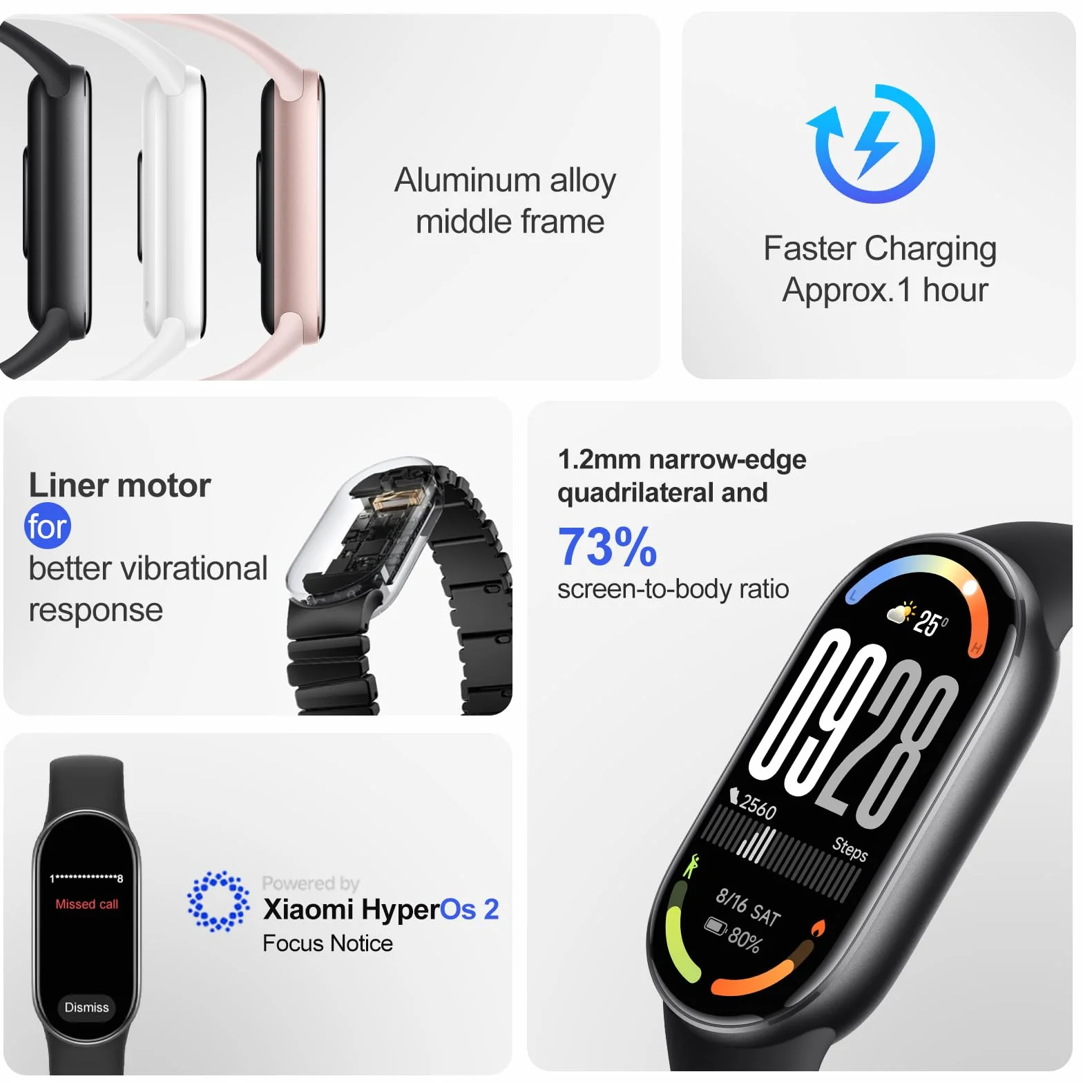 Xiaomi Smart Band 10, écran AMOLED 1,72", 60 Hz, autonomie 21 jours, SpO2, fréquence cardiaque, 5 ATM, Noir