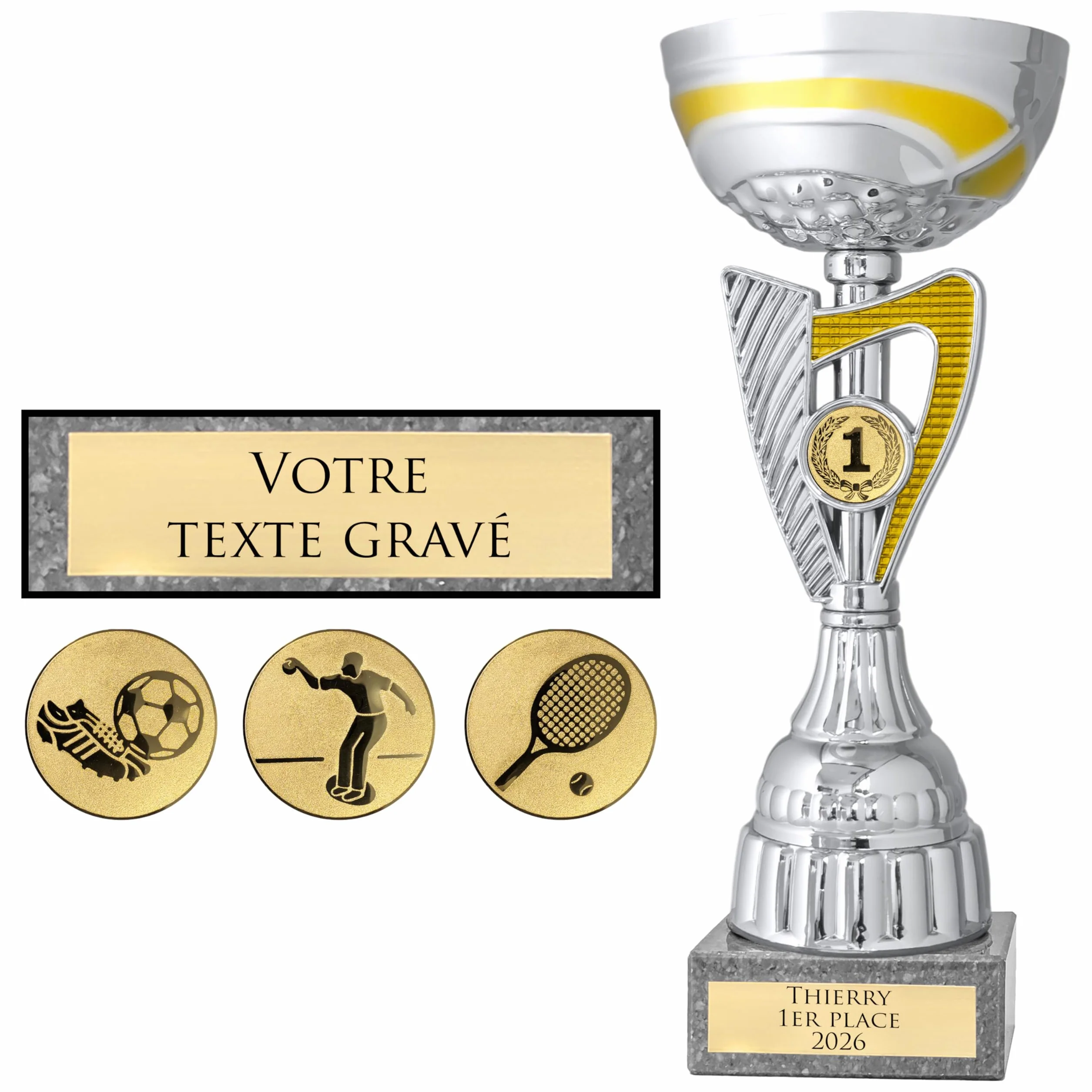 KDO MAGIC Trophée Personnalisable Coupe Gravure Or Argent Cadeau Fête des Pères Anniversaire Sport