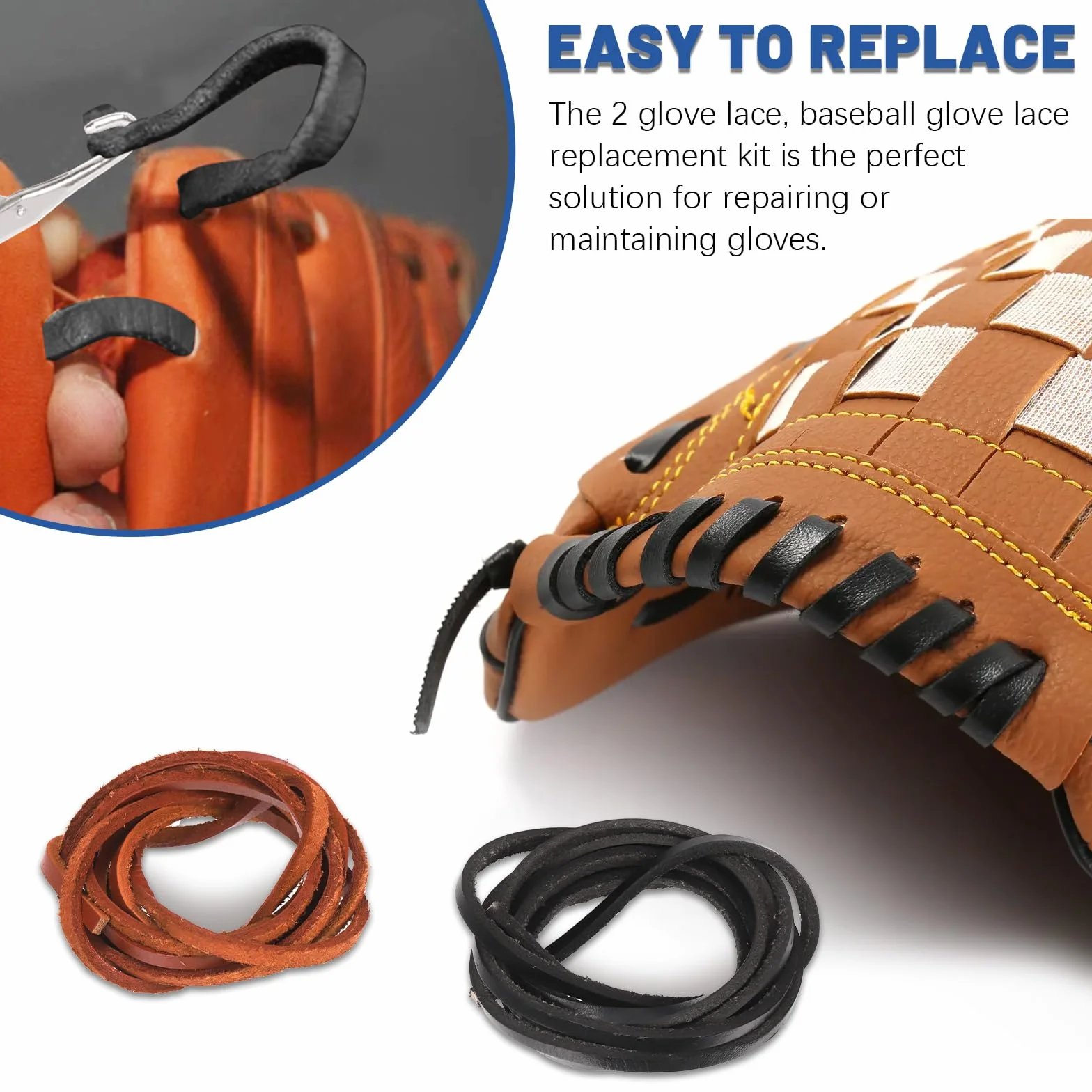 Kit d'entretien de gants de baseball GLARKS avec lacets en cuir 200 cm, verrous, outils de laçage et pinces