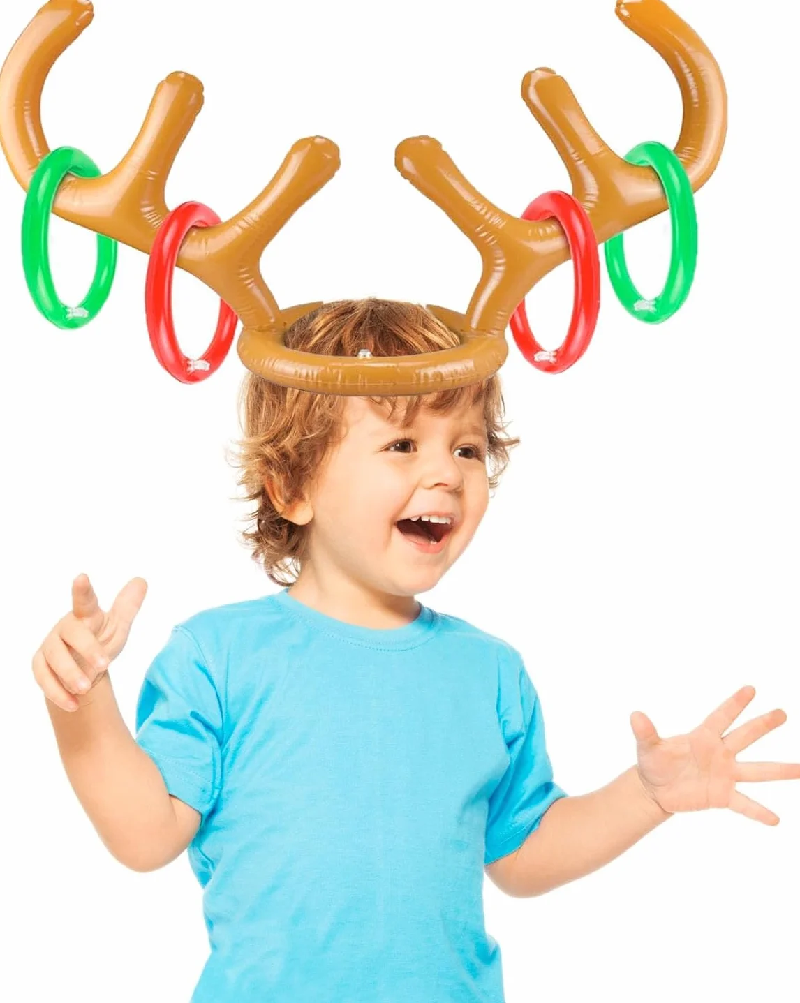Jeu de bois de renne gonflable avec anneaux pour fête de Noël en famille