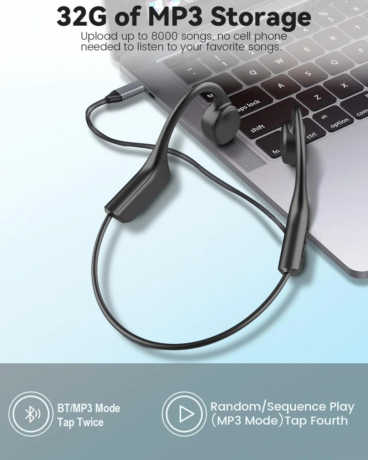 SANOTO Casque Conduction Osseuse Natation IPX8 Ecouteur Waterproof 32GB Bluetooth 5.3