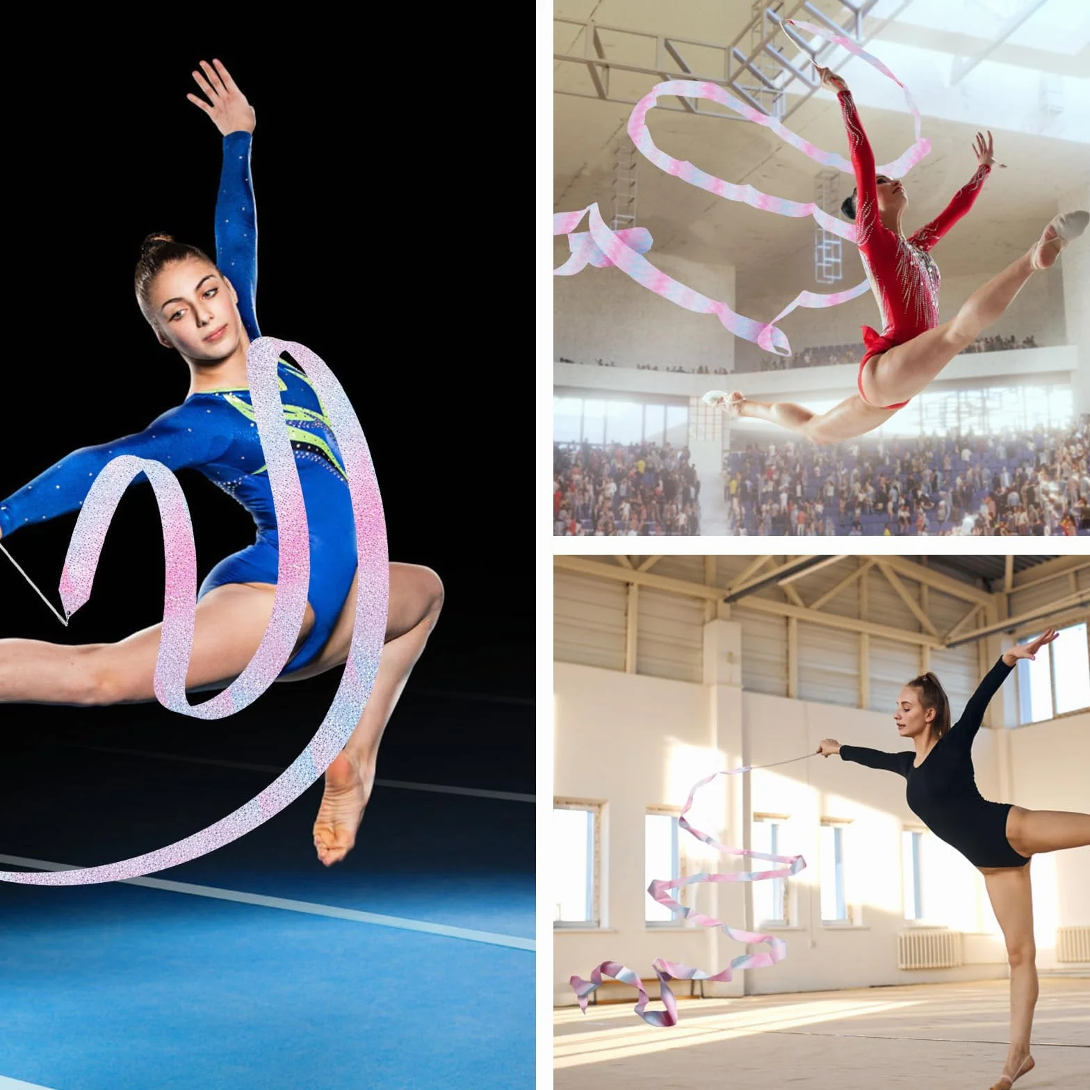 Ruban de Gymnastique 4m Scintillant avec Bâton Rotatif pour Danse Rythmique