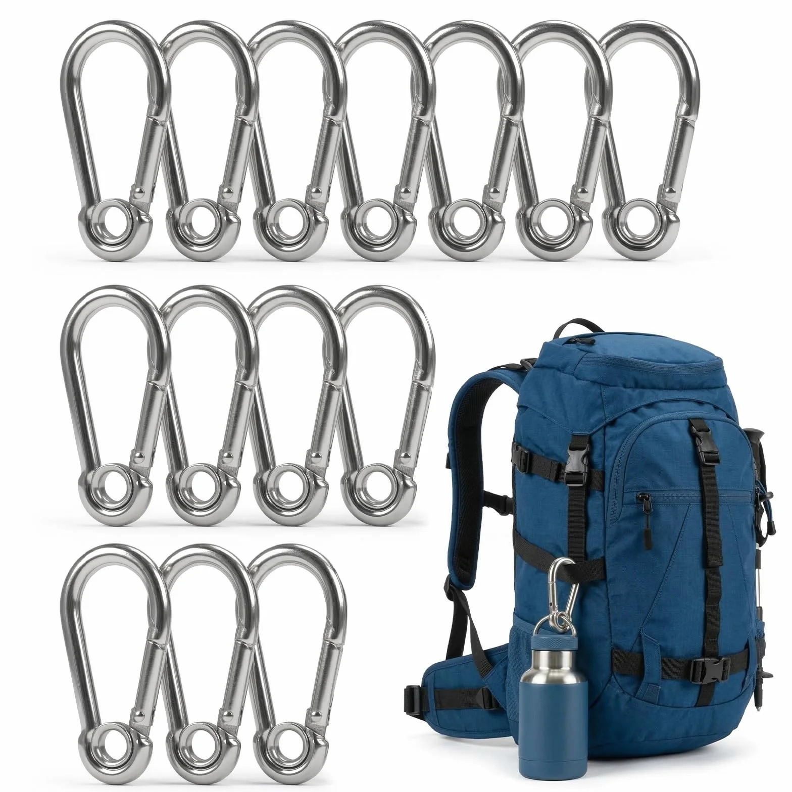 Mousquetons en Acier Inoxydable 60x30mm Carehabi 14 Pièces pour Porte-clés Camping Pêche