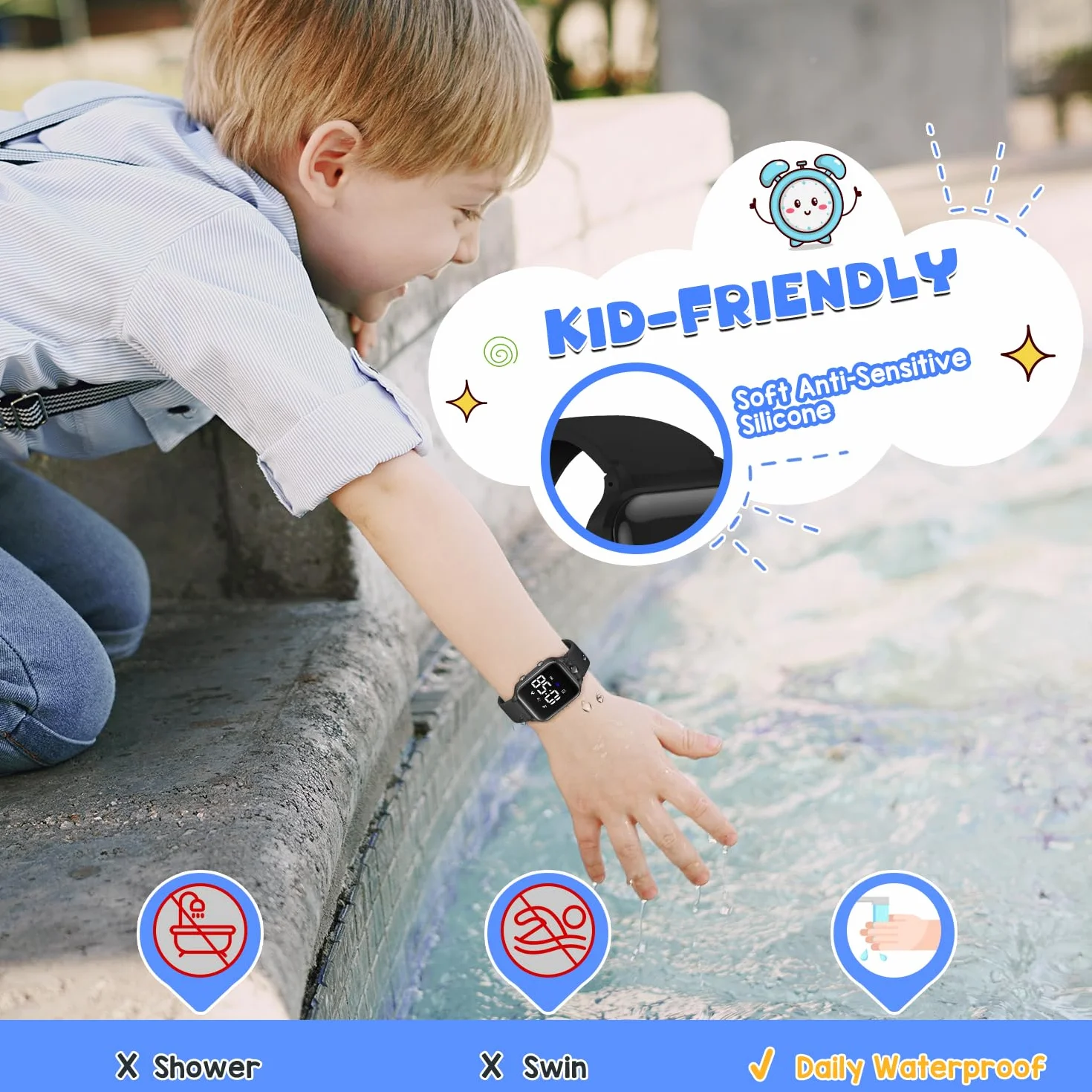 Caprock Montre Numérique LED Podomètre Enfants étanche 50 ATM Digitale avec Distance Vibration Double réveil Chronomètre