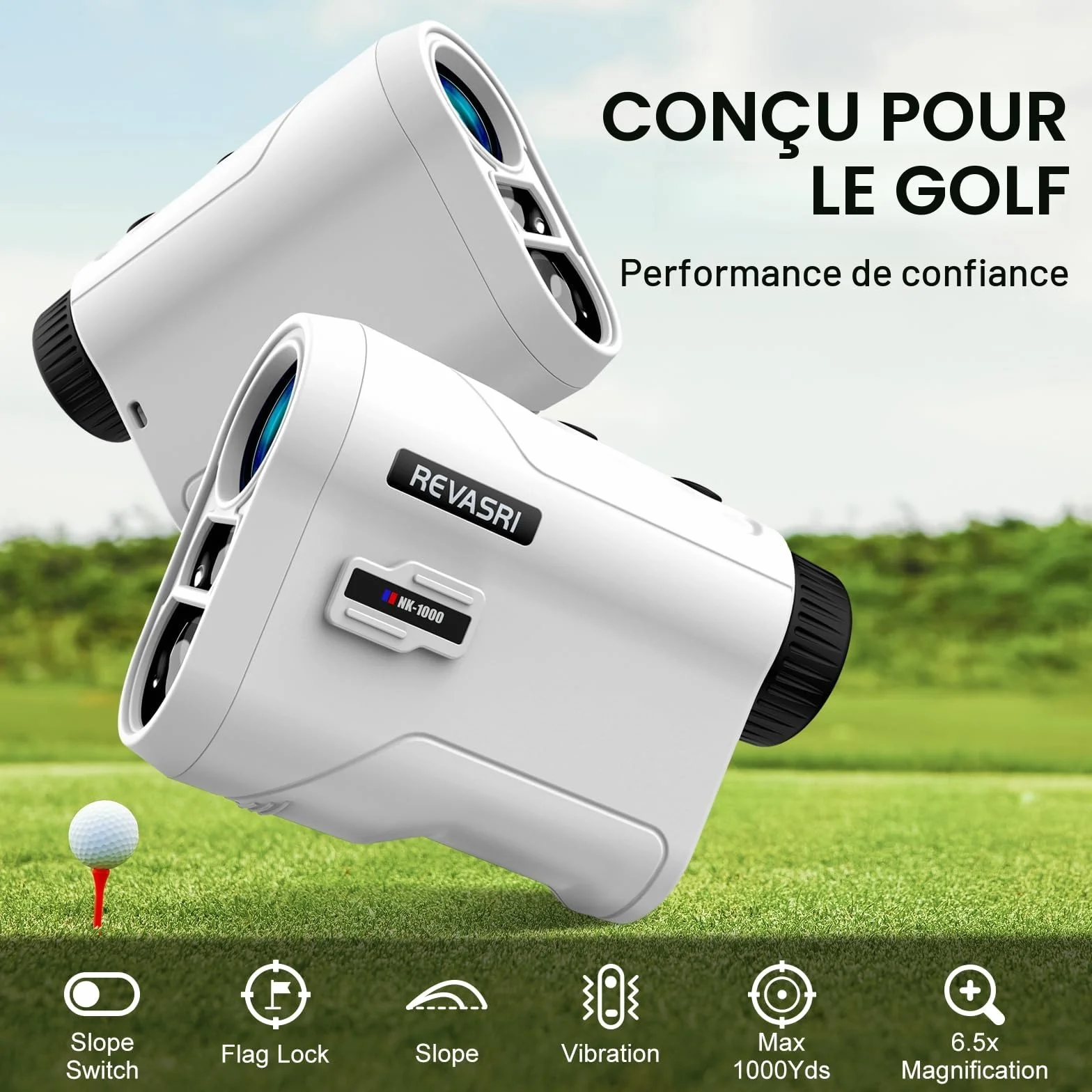 REVASRI Télémètre de golf laser 1000 yds avec vibration verrouillage pente mât drapeau batterie rechargeable