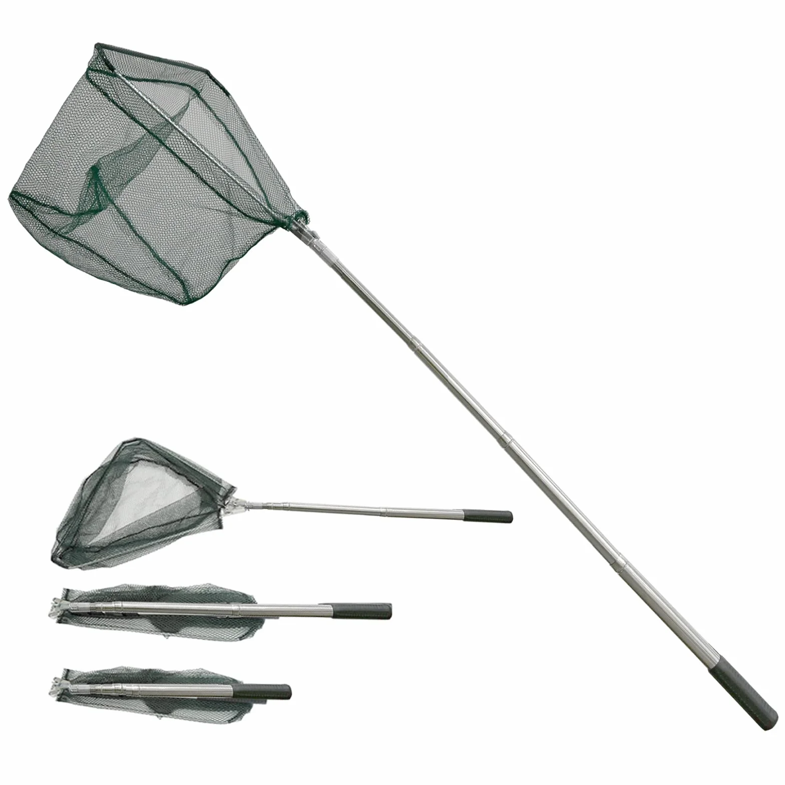 Épuisette de Pêche Pliable 205cm Manche Téléscopique Acier Inoxydable 4 Sections Filet Nylon Triangulaire 36-81 Pouces pour Carpe Truite