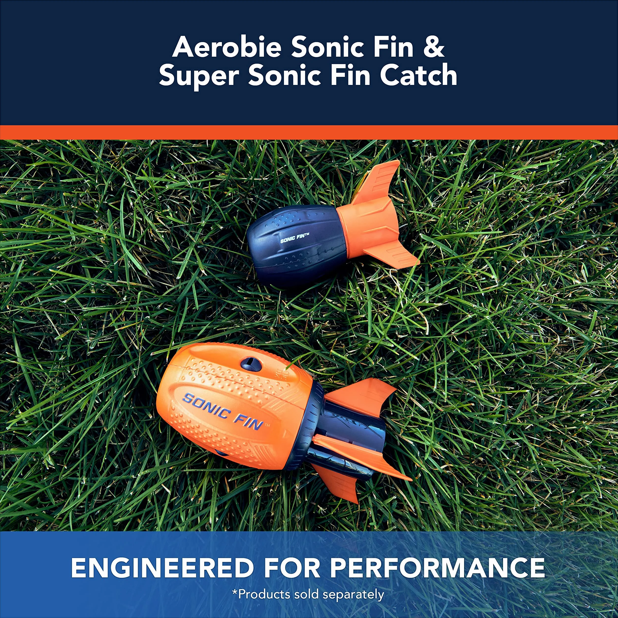 Aerobie Super Sonic Fin Catch Football Jouet d'extérieur Matériau Souple Enfants Adultes 8+ Ans Bleu/Orange