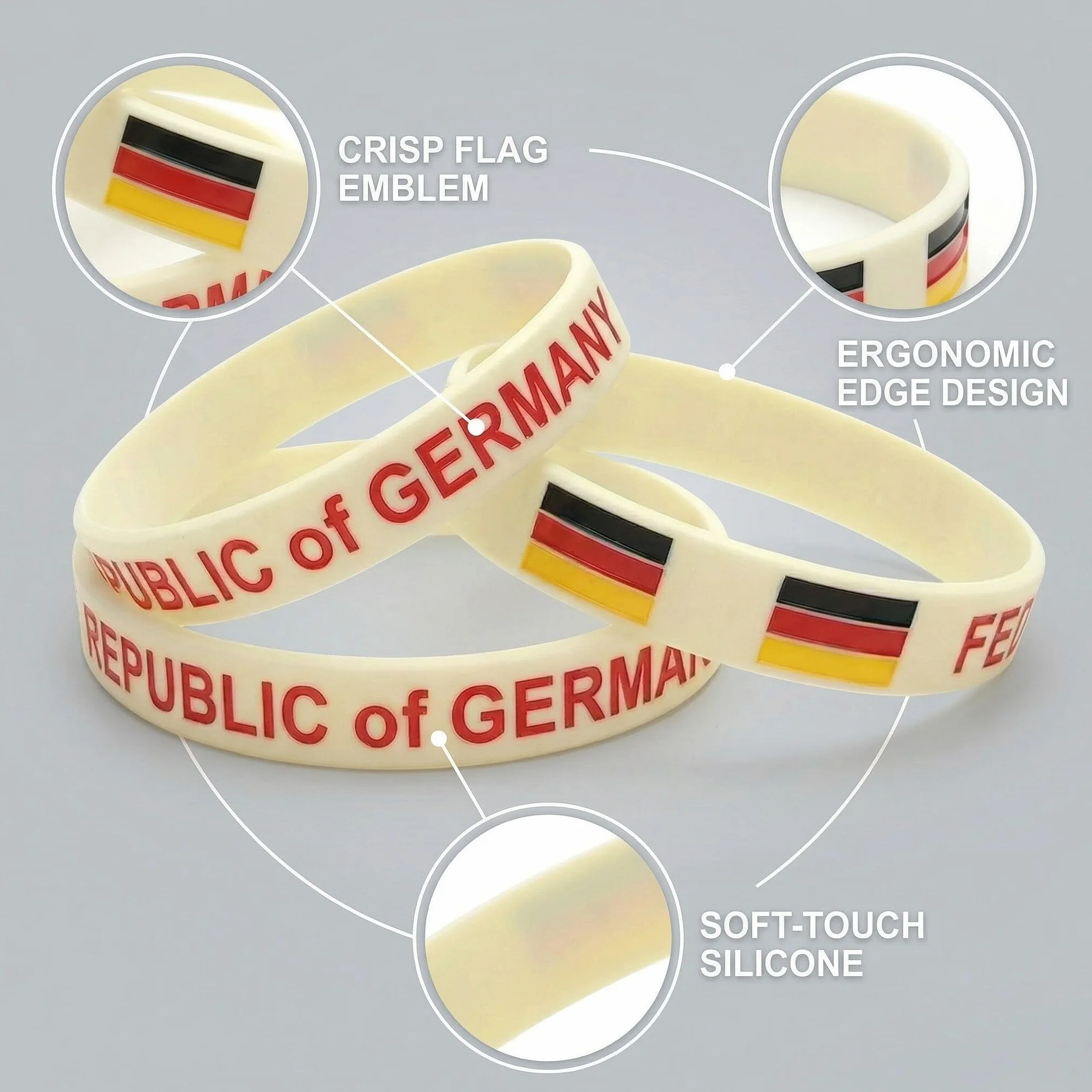 Bracelets Allemagne Silicone 20cm Lot de 3 - Accessoire Drapeau Allemand Football