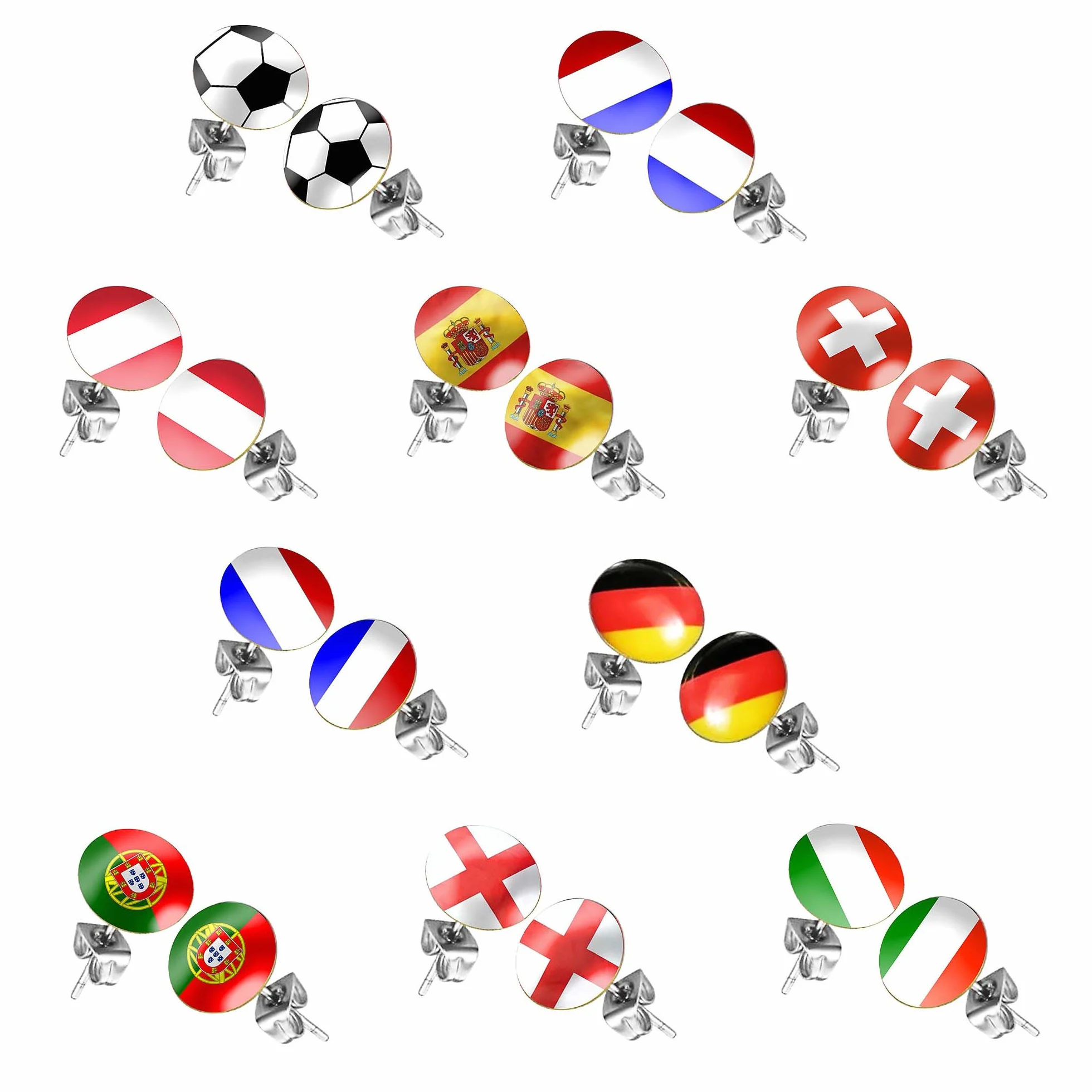 Boucles d'oreilles drapeau de football EM Coupe du Monde Pays Fan Bijoux Homme Femme