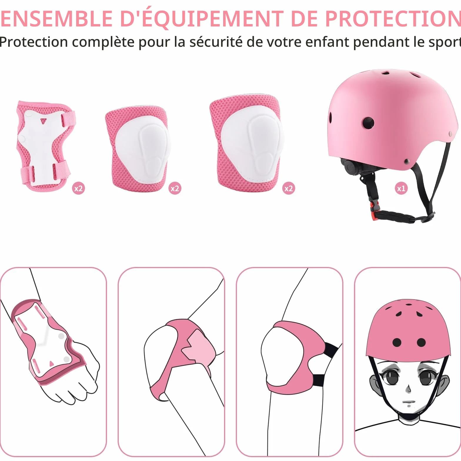 ZWOOS Protection Roller Enfants, Protections Coude Genoux Enfants, Protection Enfant Roller pour Skateboard, Vélo, Trottinette 3-10 Ans (Rose)