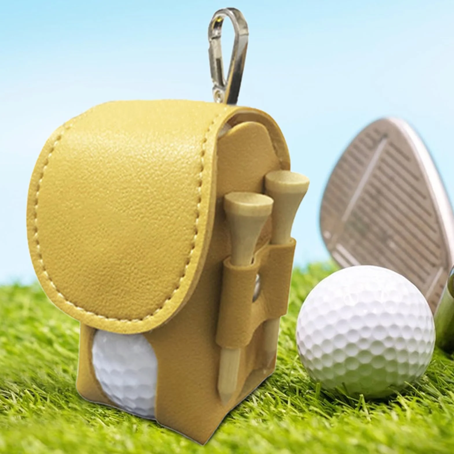 Pochette Golf Hommes Cuir PU Porte-Tees Ceinture Organisateur Balles Clip Transport