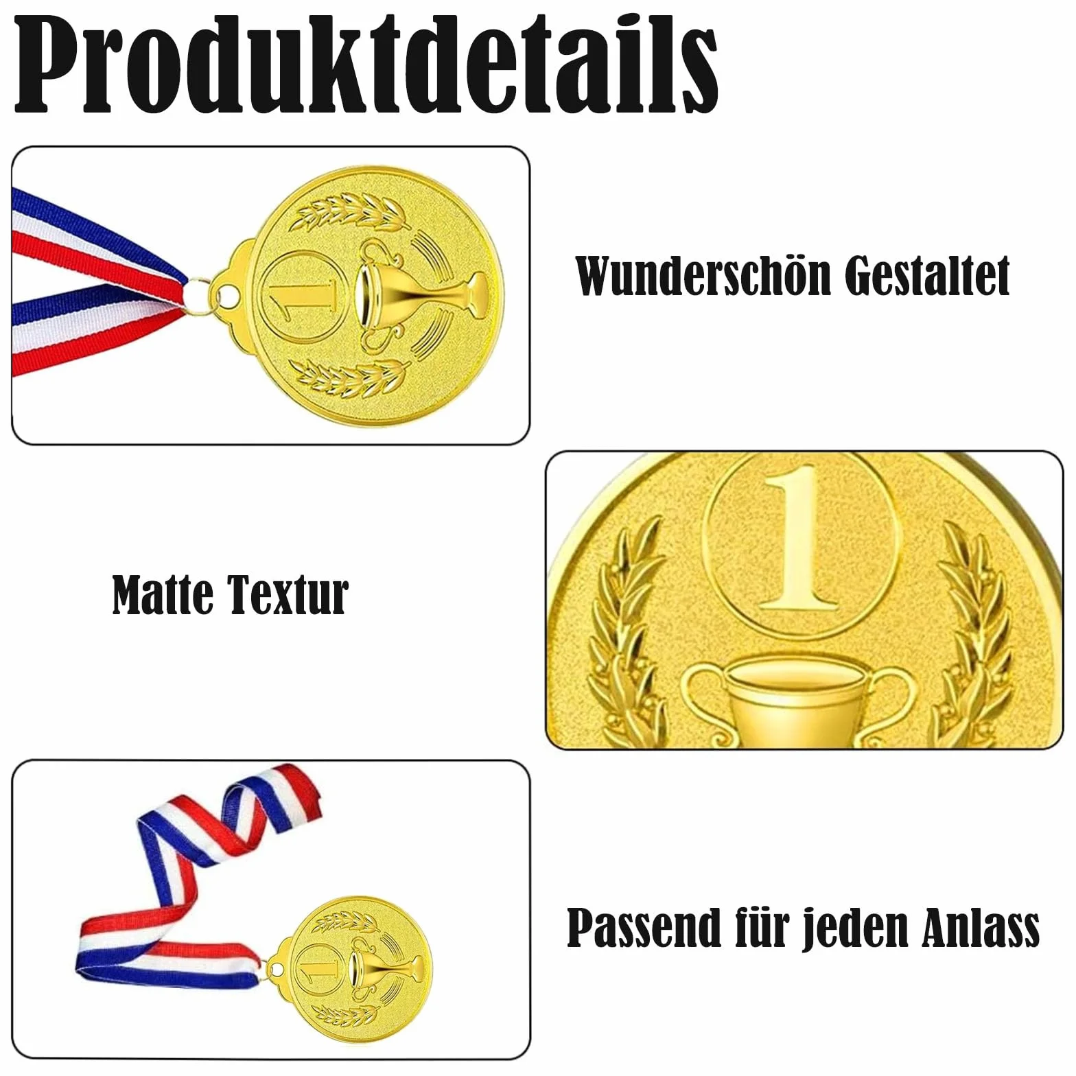 Médaille de Récompense 12 Pièces Or Argent Bronze avec Rubans Cou Style Olympique 5 cm