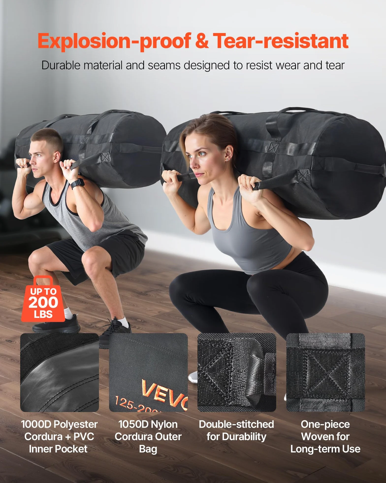 VEVOR Sac de Sable d'entraînement, Sac de Musculation Robuste avec poignées, Noir (Non rempli)