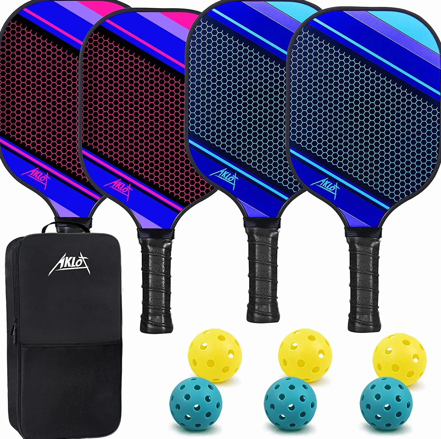 Raquette Paddle Pickleball AKLOT Fibre de Carbone 2/4 Raquettes avec 6 Balles Sac
