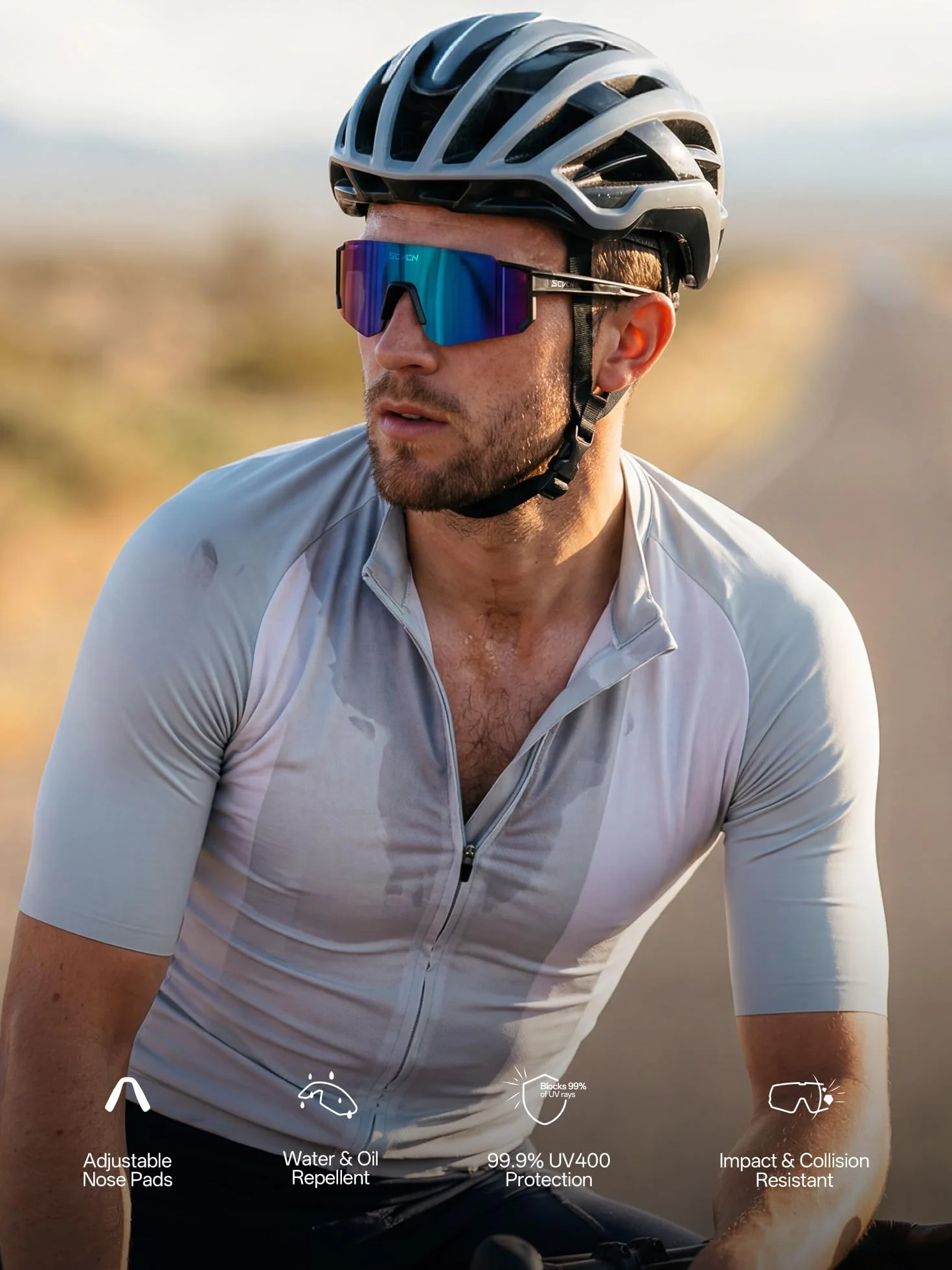SCVCN Lunettes de cyclisme UV400 homme femme enveloppantes verres colorés photochromiques