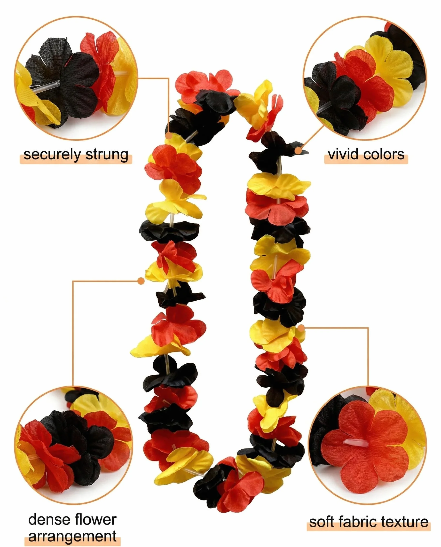 Colliers de Fleurs Allemagne 6 Pièces Leis Hawaïens Noir Rouge Or