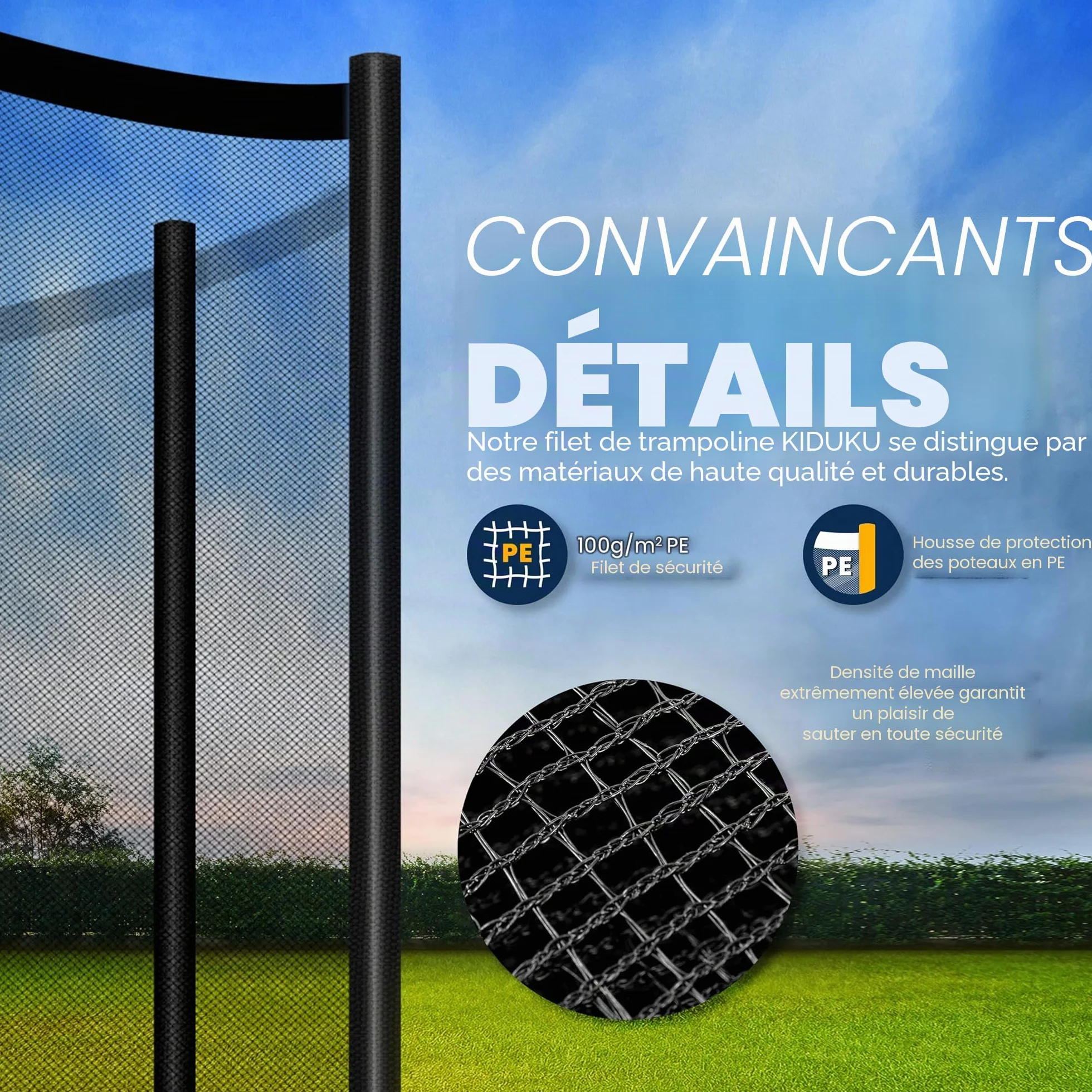 KIDUKU Filet de Remplacement pour Trampolines de Sécurité Ø 244-427 cm