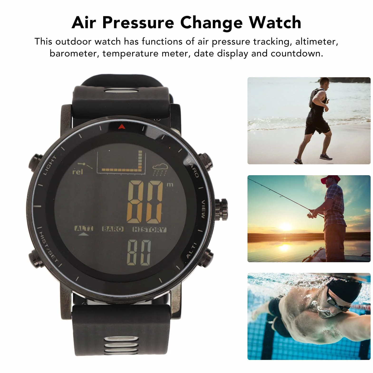 Fockety Montre de Sport Numérique Étanche avec Altimètre, Baromètre et Thermomètre pour Hommes et Femmes