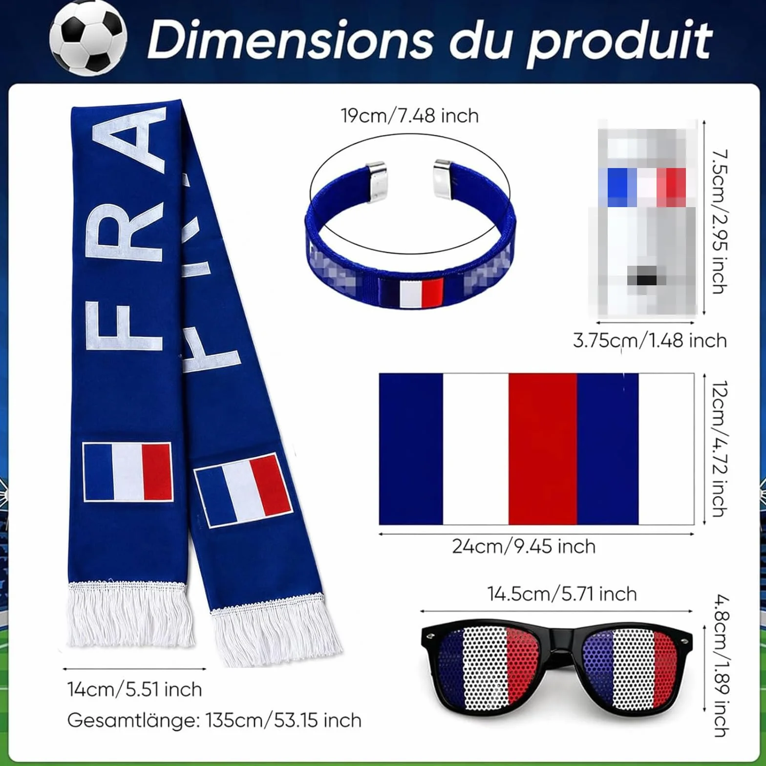 Kit Supporter France 5 Pièces Maillot Équipe de France 2026 Accessoires Fan Coupe du Monde