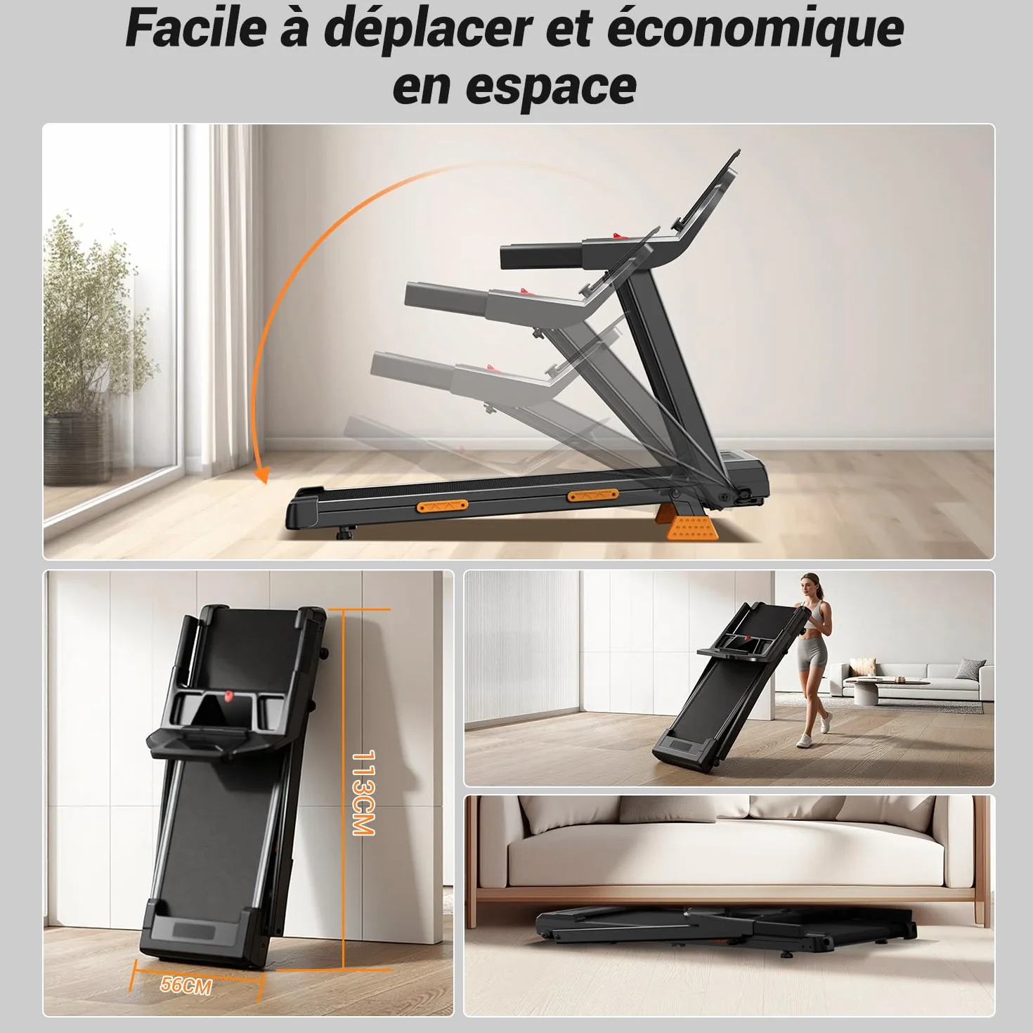 Tapis de Course Pliable UMAY 3.0HP 2200W avec Moniteur de Fréquence Cardiaque