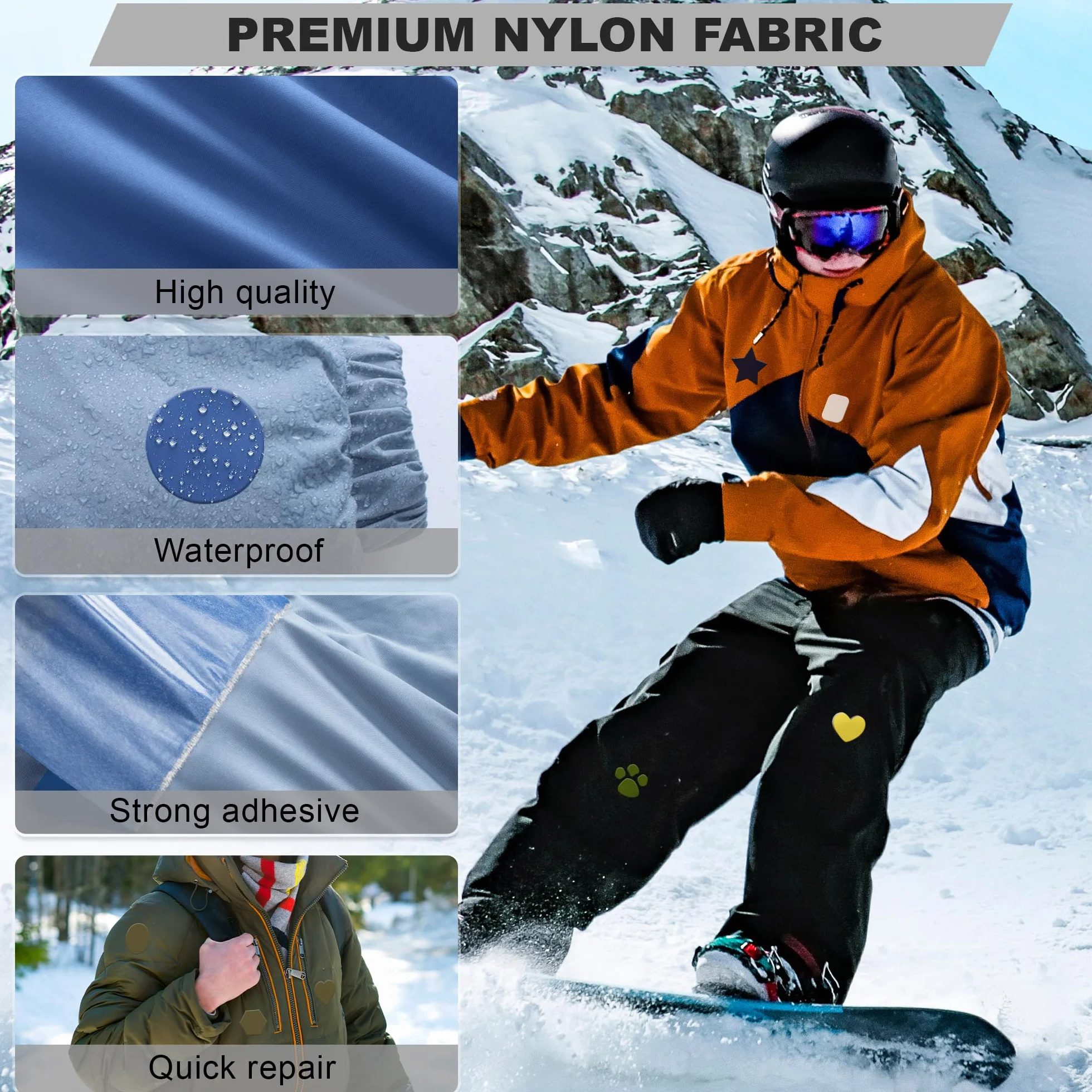 Patchs Autocollants en Nylon 8 pièces 20x15cm imperméable Noir pour tentes