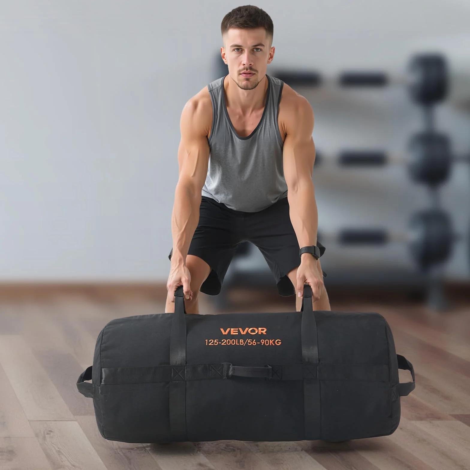 VEVOR Sac de Sable d'entraînement, Sac de Musculation Robuste avec poignées, Noir (Non rempli)