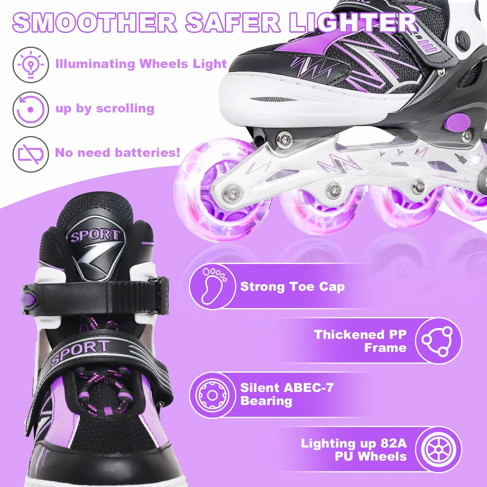 Patins à Roues alignées Ajustables pour Enfants avec Roues Lumineuses, Débutants
