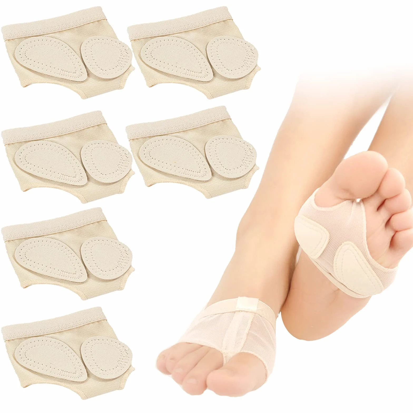 VEGCOO 3 Paires Coussinet Pied Antidérapant Strings Pied Ballet Dance Orteils Pad Danse Coussinets Avant-Pied Métatarsiens (L)