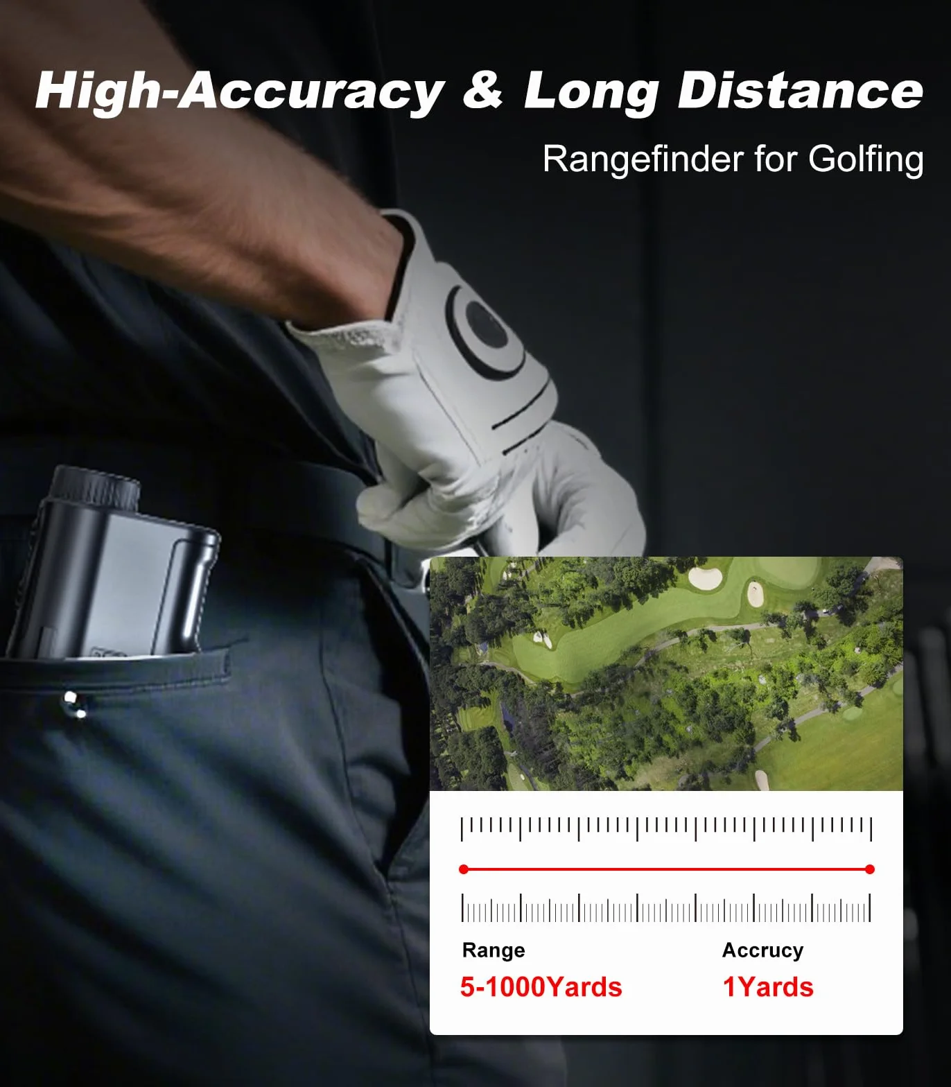 Télémètre de golf avec pente 914 m grossissement 6x vibration verrouillage mât de drapeau rechargeable