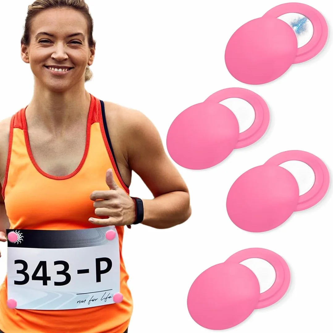 NJCXOLA Porte-dossard Aimant Running 4 Paires Aimants Dossards Triathlon Fixation Haute Résistance Rose