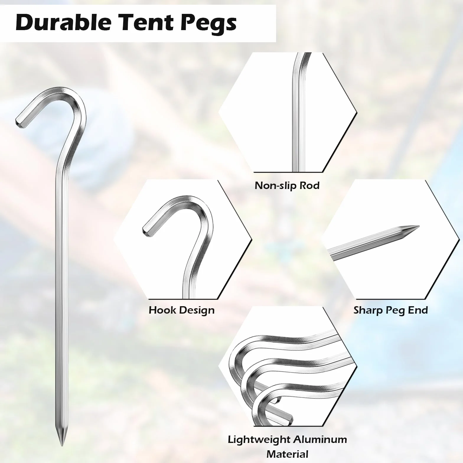 Lot de 16 piquets de tente en aluminium 18 cm, accessoires de camping