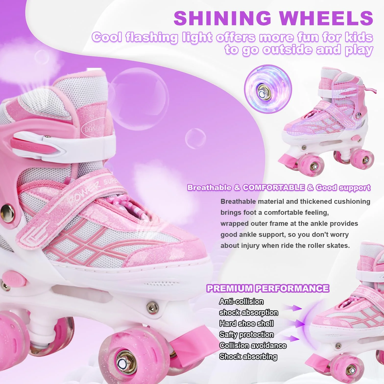 Patins à roulettes réglables pour Enfants Filles débutants 4 Tailles