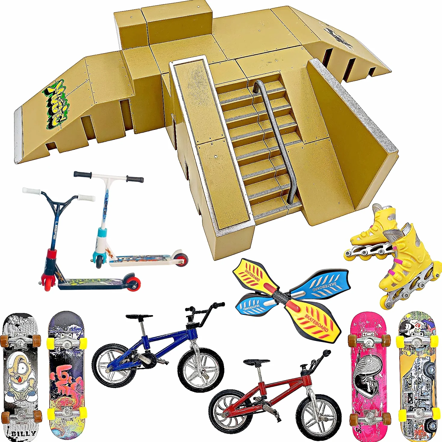 STASHABLES Ensemble de rampes pour skateboard miniature 16 pièces – Kit de skatepark à doigt